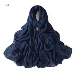 Dark blue solid color modal linen scarf detail, thin and breathable lightweight shawl.