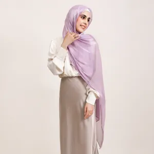Elegant shiny satin solid color hijab shawl for women, premium draping long scarf style.