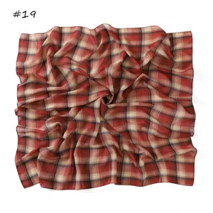 Vintage red plaid chiffon square scarf, lightweight breath style shawl for women fashion dress.