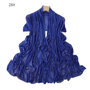 Blue mesh rhinestone long scarf lightweight breathable sheer shawl elegant wrap stole.