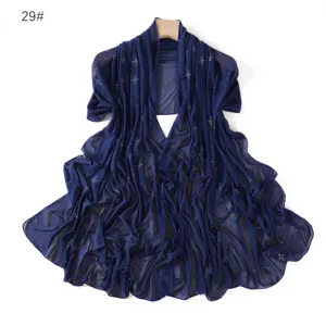Dark blue rhinestone mesh long scarf elegant breathable lightweight shawl for women fashion.