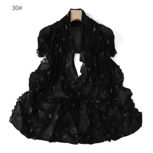 Black mesh rhinestone scarf shawl sheer stretch fabric with sparkling cross studs wrap.