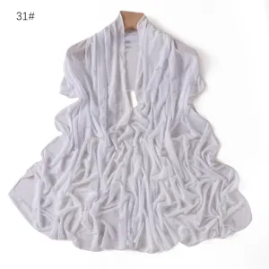 White rhinestone mesh long scarf sheer breathable lightweight head wrap for women elegant.