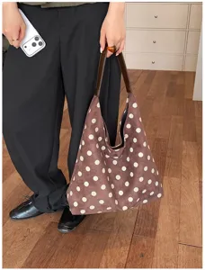 Brown suede polka dot shoulder bag, vintage large capacity tote bag for women autumn.