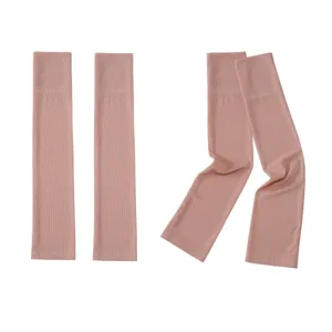 Solid color ribbed ice silk sun protection arm sleeves, breathable and elastic design.