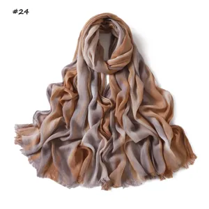 Gradient crinkle modal scarf long lightweight breathable soft fringe women shawl hijab