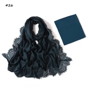Dark green modal lace long scarf set with matching elastic inner cap exquisite detail view.