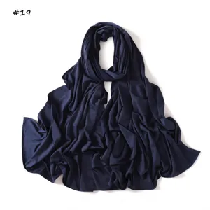 Pañuelo hijab de jersey líquido azul oscuro liso, bufanda larga suave transpirable mujer.