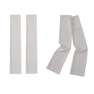 Detail view of solid white ribbed ice silk arm sleeves, breathable and stretchy fabric.
