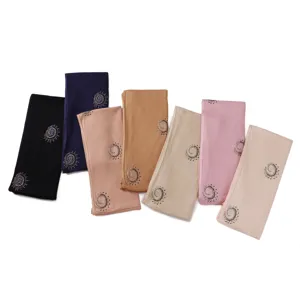 Stretch cotton rhinestone hijab scarf featuring elegant swirl pattern, breathable soft long shawl.