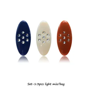 Colorful oval plastic safety pin brooch set with shining rhinestones anti-glare scarf buckle 3pcs