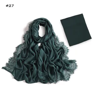 Dark green modal rayon lace long scarf and matching elastic inner cap set for women