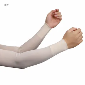 Ice silk ribbed arm sleeves detail, breathable elastic sun protection arm covers for women.