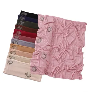 Women stretch rhinestone hijab scarf elegant solid color long shawl breathable wrap new