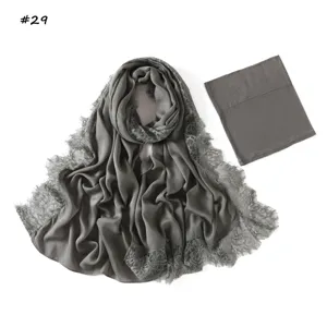 Grey modal rayon lace scarf and matching tube cap detail, breathable fabric and elegant trim.