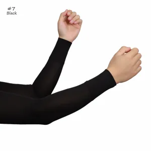 Detail view of black ice silk arm sleeves, showing ribbed elastic fabric and comfortable fit.