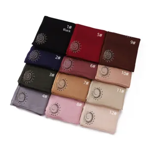 Breathable rhinestone long scarf solid color hijab modal breathable Muslim headwear shawl