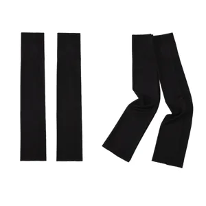 Black ribbed ice silk arm sleeves detail shot, showcasing breathable elastic fabric design.