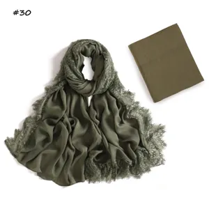 Dark green lace scarf and matching inner cap detail, elegant modal material for daily chic wear.