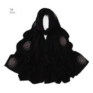 Black rhinestone long scarf breathable mercerized cotton firework shawl hijab for women