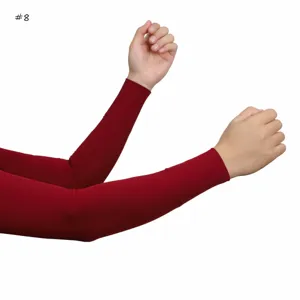 Solid color ribbed arm sleeves, breathable ice silk sun protection arm covers for women.