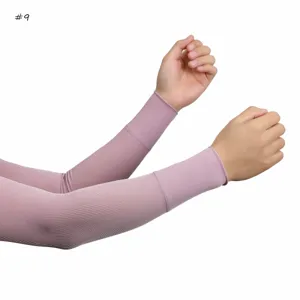 Solid color ice silk ribbed arm sleeves for sun protection, breathable and elastic.