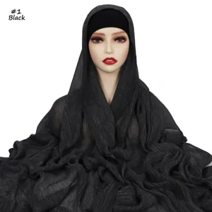 Set hijab stropicciato in rayon tinta unita e sottovelofascia elastica, comodo copricapo musulmano.