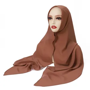 Foulard hijab en mousseline unie pour femmes leger confortable respirant couvre-chef marron