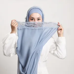 Modal Rayon Lace Long Scarf And Elastic Tube Hat Set Breathable Solid Color Women Headscarf Hijab Fashion Accessories