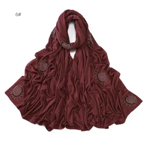 Women burgundy long rhinestone scarf breathable cotton modal sparkle shawl wrap winter fashion