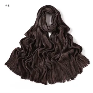 Brown pleated fringe scarf women soft crinkle long shawl casual fashion winter neckwear