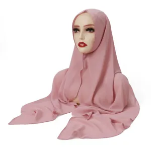 Chiffon rose uni de qualité supérieure écharpe hijab instantanée pour un port quotidien élégant.
