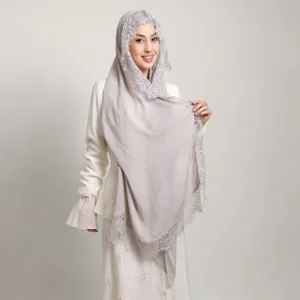 Breathable modal rayon lace long hijab with matching inner cap set for women fashion wear