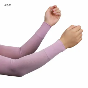 Solid color breathable elastic ice silk ribbed arm sleeves for sun protection, detail view.