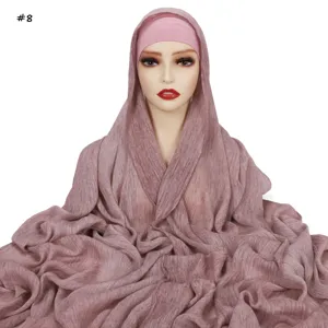 Set hijab e sottocasco in viscosa stropicciata tinta unita, comodo copricapo musulmano.
