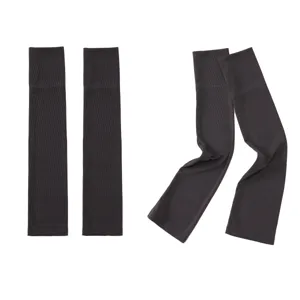 Closeup detail showing ribbed texture and elastic stretch of the dark grey arm sleeves.