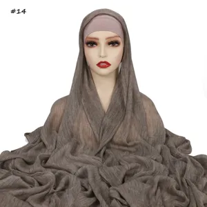 Sciarpa hijab lunga stropicciata tinta unita con set di cuffie interne elastiche donna