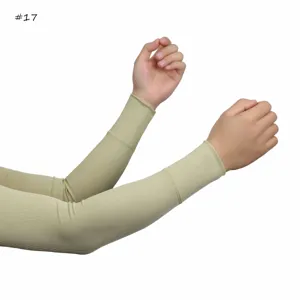 Solid color breathable elastic ice silk ribbed arm sleeves for daily sun protection.