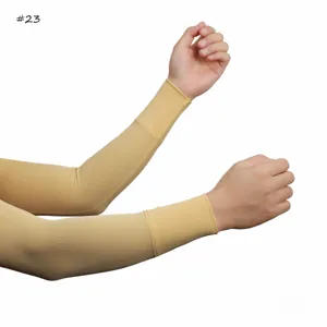Detailed view of the solid color ribbed ice silk arm sleeves, showing elastic cuff texture.
