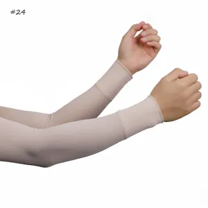 Solid color ice silk arm sleeves detail view, breathable and elastic rib design.