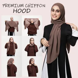 Hijab à capuche en mousseline de soie marron, léger, respirant et élégant foulard instantané.