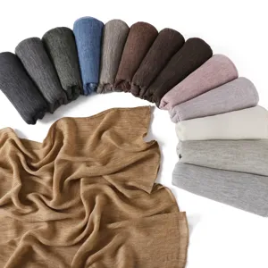 Solid color modal crinkle long scarf with rolled edges, breathable soft hijab shawl.