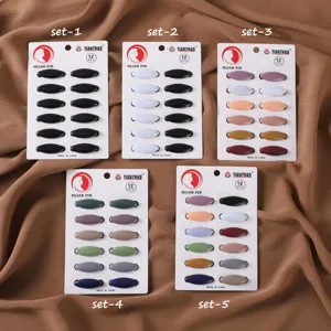 Matte Morandi Farben Kunststoff Hijab Nadeln Set 12 Stueck pro Karte 5 Farbsets zur Auswahl