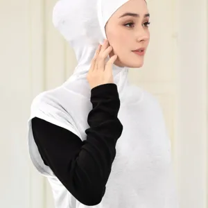 Detailed view of the white modal hooded detachable collar and sleeveless hijab accessory.