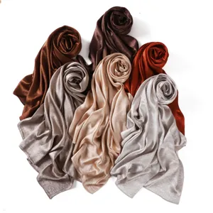 Pañuelo largo de seda satinada lisa para mujer bufanda transpirable juego multicolor