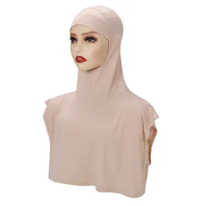 Detail view of the soft modal cotton hijab hood fake collar, lightweight fabric texture.