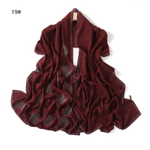 Elegant wine red chiffon rhinestone long scarf shawl versatile solid color womens wrap