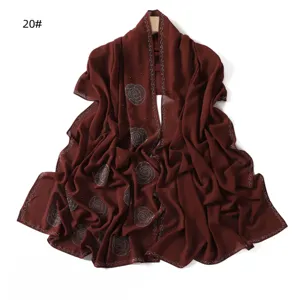Chiffon rhinestone long scarf detail, elegant drape, exquisite hot-drill pattern, versatile accessory.