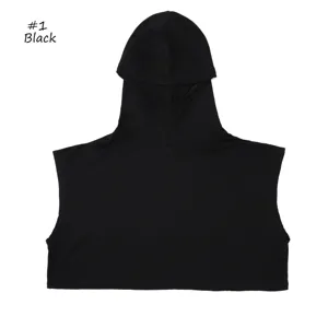Black detachable hooded scarf modal cotton fake collar minimalist apparel accessory for women detail view.