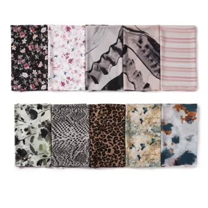 Vente en gros nouvelle écharpe longue en mousseline respirante douce léopard fleur hijab vue